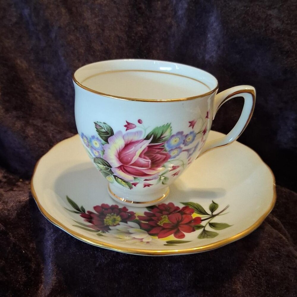 Vintage Duchess Pink Purple Flowers Bone China Tea Cup and Saucer